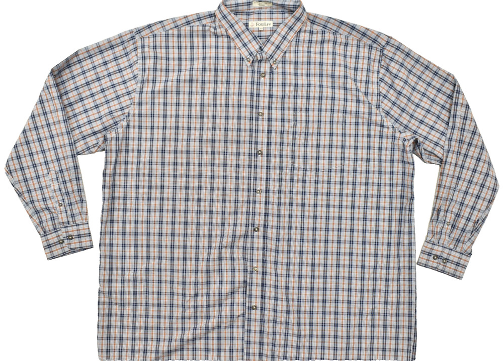 Foxfire Shirt Men 3XT Blue Orange Plaid Button Down Long Sleeve Big Tall Cotton